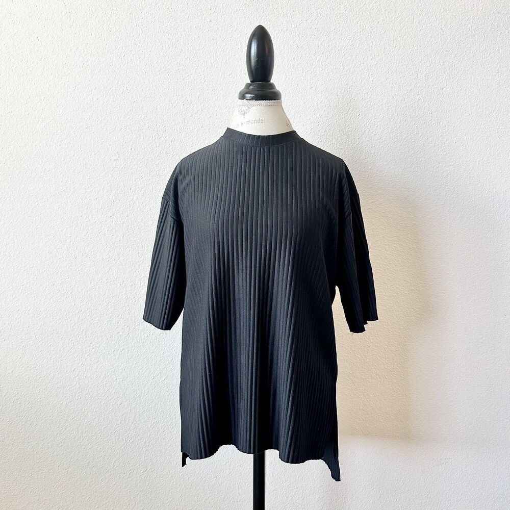 The Frankie Shop Black Ribbed Short Sleeve Pullover T-Shirt Top Size Small / XS
